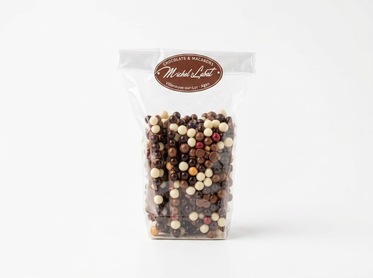 Languettes perles craquantes 155 g — Fines languettes chocolat noir ou lait aux perles croustillantes.
